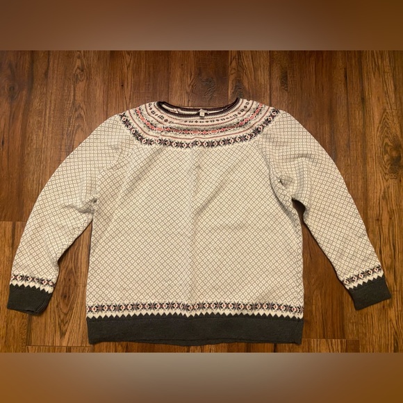 TALBOTS Pullover Sweater Women Size 1X Cotton Blend Fair Isle Nordic Soft Ivory - Picture 1 of 6